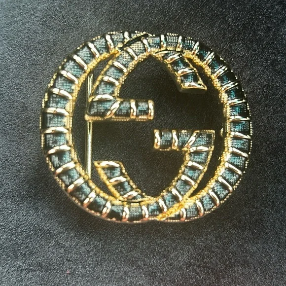 GUCCI GG MONOGRAM GOLD & BLACK BUCKLE GUCCI Chunky Gold Rectangle GG Logo Monogram Belt Buckle  main image 4